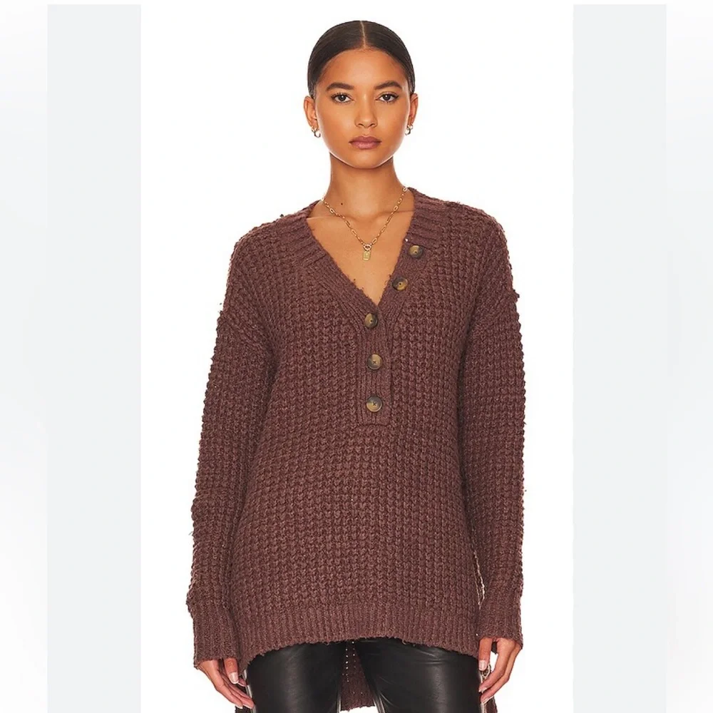 NWT Free People Whistle Thermal Henely Top Brownstone Combo 🐻 - Picture 6 of 6